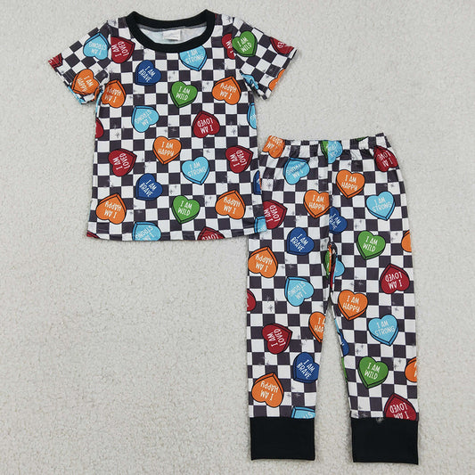 Baby Boys Pajamas Black Checked Hearts Top Pants Valentines Pajamas Sets BSPO0490 12.25