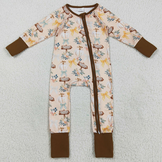 Baby Boys Rompers Fall Pumpkins Bows Fall Zipper Footie Rompers LR2462 8.16