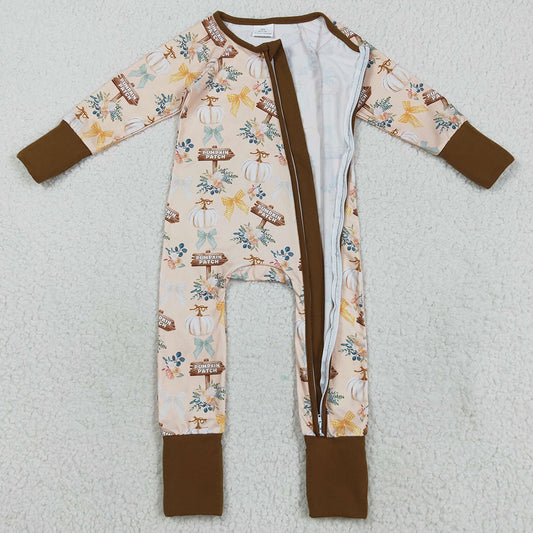 Baby Boys Rompers Fall Pumpkins Bows Fall Zipper Footie Rompers LR2462 8.16