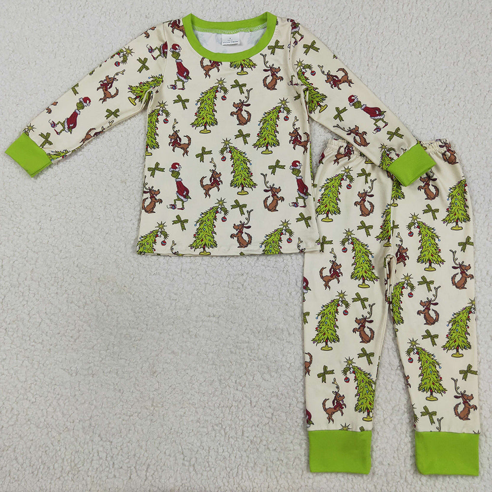 Baby Boys Pajamas Long Sleeves Christmas Trees Dogs Top Pant Pajamas Set GLP2627 8.13