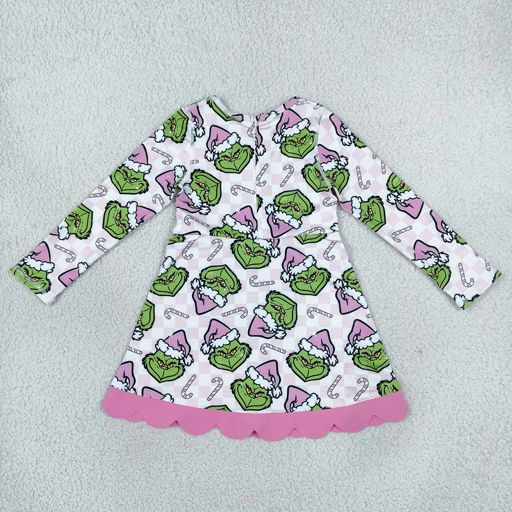 Baby Girls Dress Green Frogs Candy Cane Christmas Yoga Active Short Bows Scallop Dress GLD1651