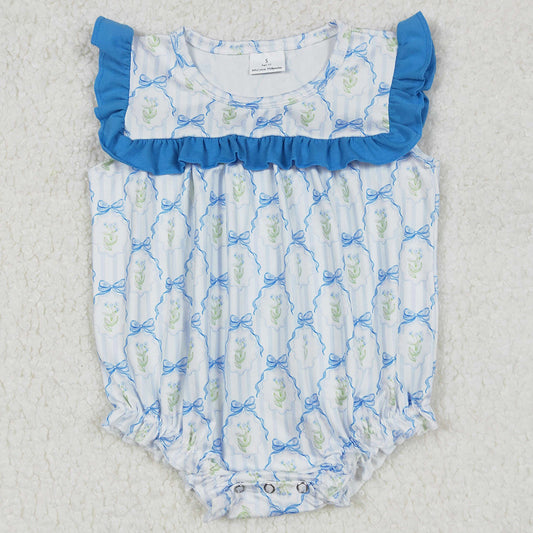 Baby Infant Girls Rompers Blue Bows Flowers Rompers SR2648