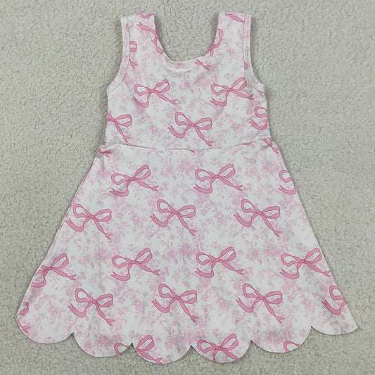 Baby Girls Dress Pink Bows Floral Yoga Activity Short Scallop Knee Length Dresses GSD2572