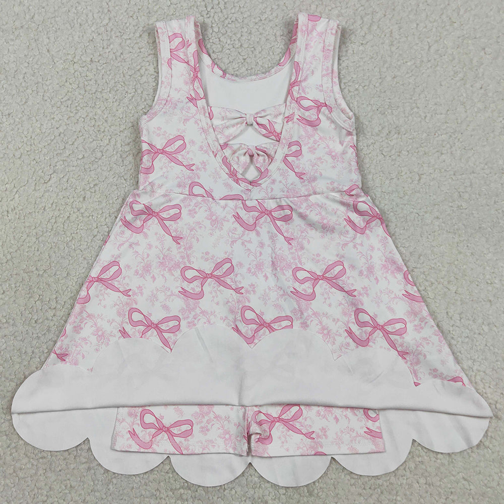 Baby Girls Dress Pink Bows Floral Yoga Activity Short Scallop Knee Length Dresses GSD2572