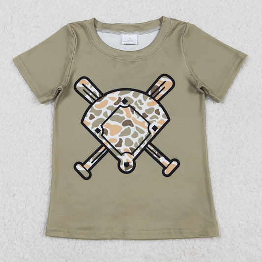 Baby Boys T-shirts Short Sleeve Green Orange Camo Baseballs Team T-shirts Top BT1423 11.18