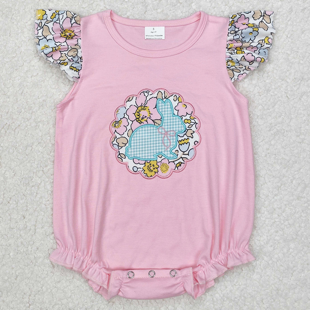 Baby Infant Girls Rompers Easter Bunny Embroidery Pink Floral Rompers SR2054 3.11