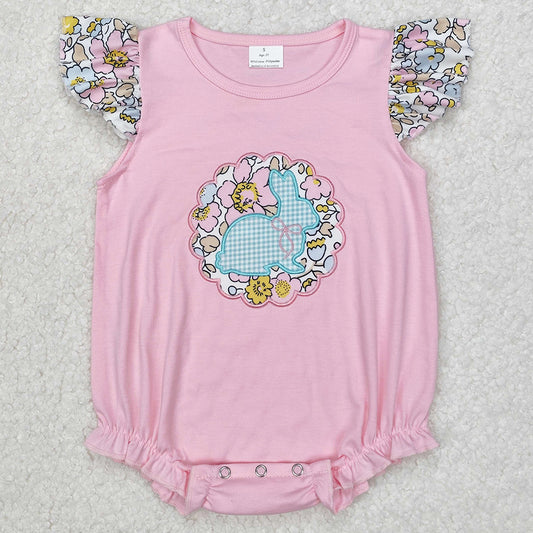 Baby Infant Girls Rompers Easter Bunny Embroidery Pink Floral Rompers SR2054 3.11