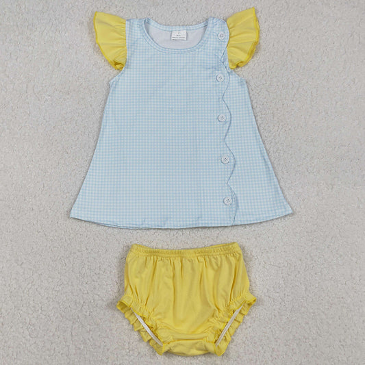 Baby Girls Clothes Flutter Sleeve Button Tunic Bummies Rompers Sets SR3364 12.10