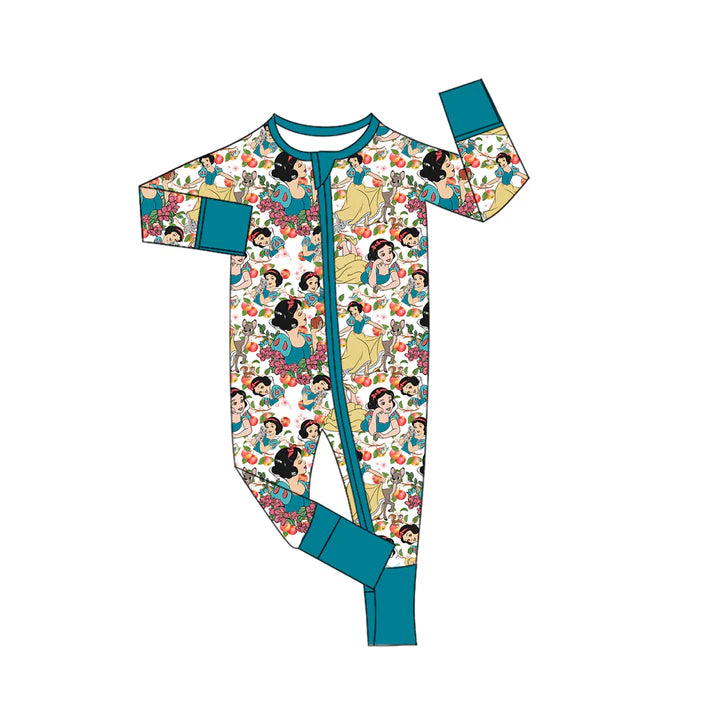 Preorder (moq 5)Baby Girls Cartoon Princess Zipper Footie Rompers 10.29