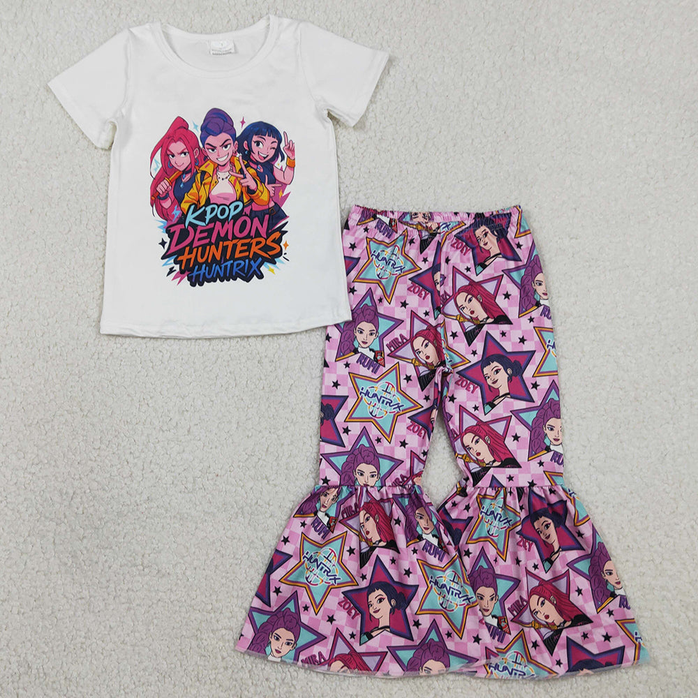 Baby Girls Clothes Cartoon Demon Hunter Top Bell Bottom Pants Clothes Sets GSPO2130