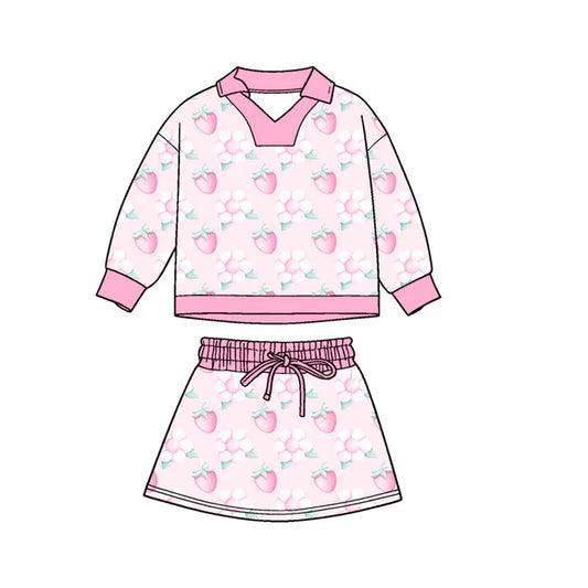 Preorder(moq 5) Baby Girls Long Sleeve Flowers Strawberry Top Skirt Shorts Clothes Sets 11.4