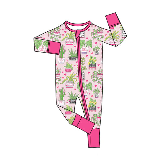 Preorder (moq 5)Baby Girls Cactus Hearts Western Zipper Footie Rompers 10.27