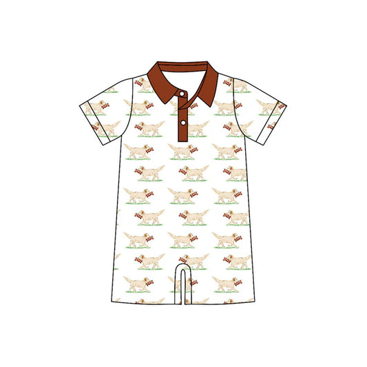Preorder (moq 5)Baby Boys Short Sleeve Dogs Plaid Button Shorts Rompers 10.31