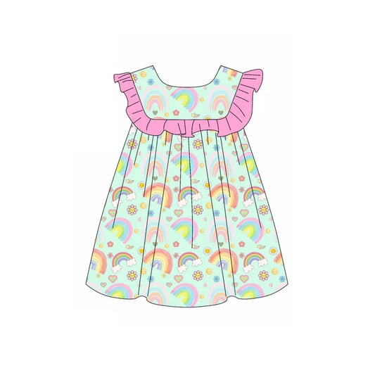 Preorder (moq 5)Baby Girls Rainbow Flower Hearts Valentines Knee Length Dresses 11.26