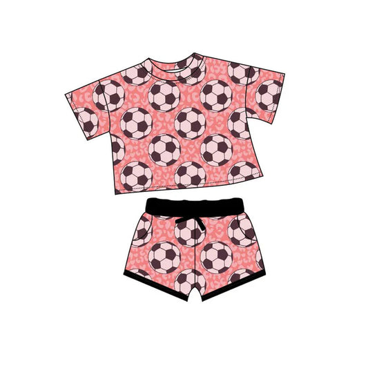 Preorder(moq 5) Baby Girls Leopard Footballs Top Pockets Shorts Team Clothes Sets 10.15