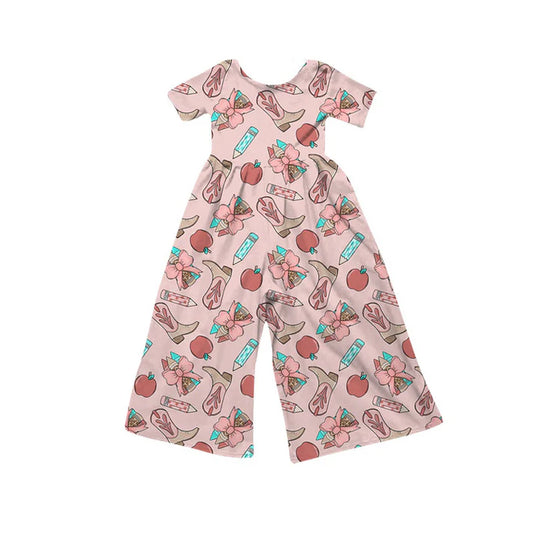 Preorder (moq 5)Baby Girls Pencils Boots Apples Back to School Pant Jumpsuits 1.15