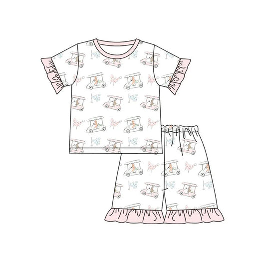 Preorder(moq 5) Baby Girls Golf Trucks Butterfly Top Ruffle Shorts Pajamas Set 11.4