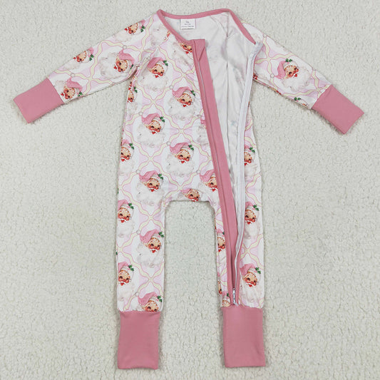 Baby Girls Rompers Christmas Pink Santa Plaid Zipper Rompers LR2224 6.19