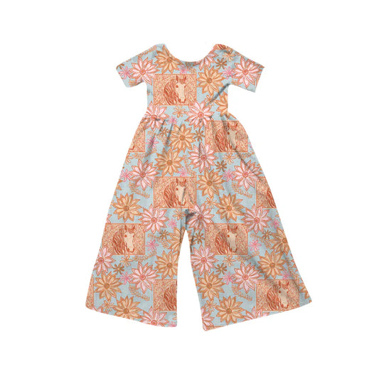 Preorder (moq 5)Baby Girls Short Sleeve Daisy Flowers Horses Western Jumpsuits 12.6