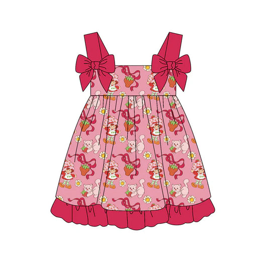 Preorder (moq 5)Baby Strawberry Girls Bows Flowers Strap Ruffle Knee Length Dresses 11.19
