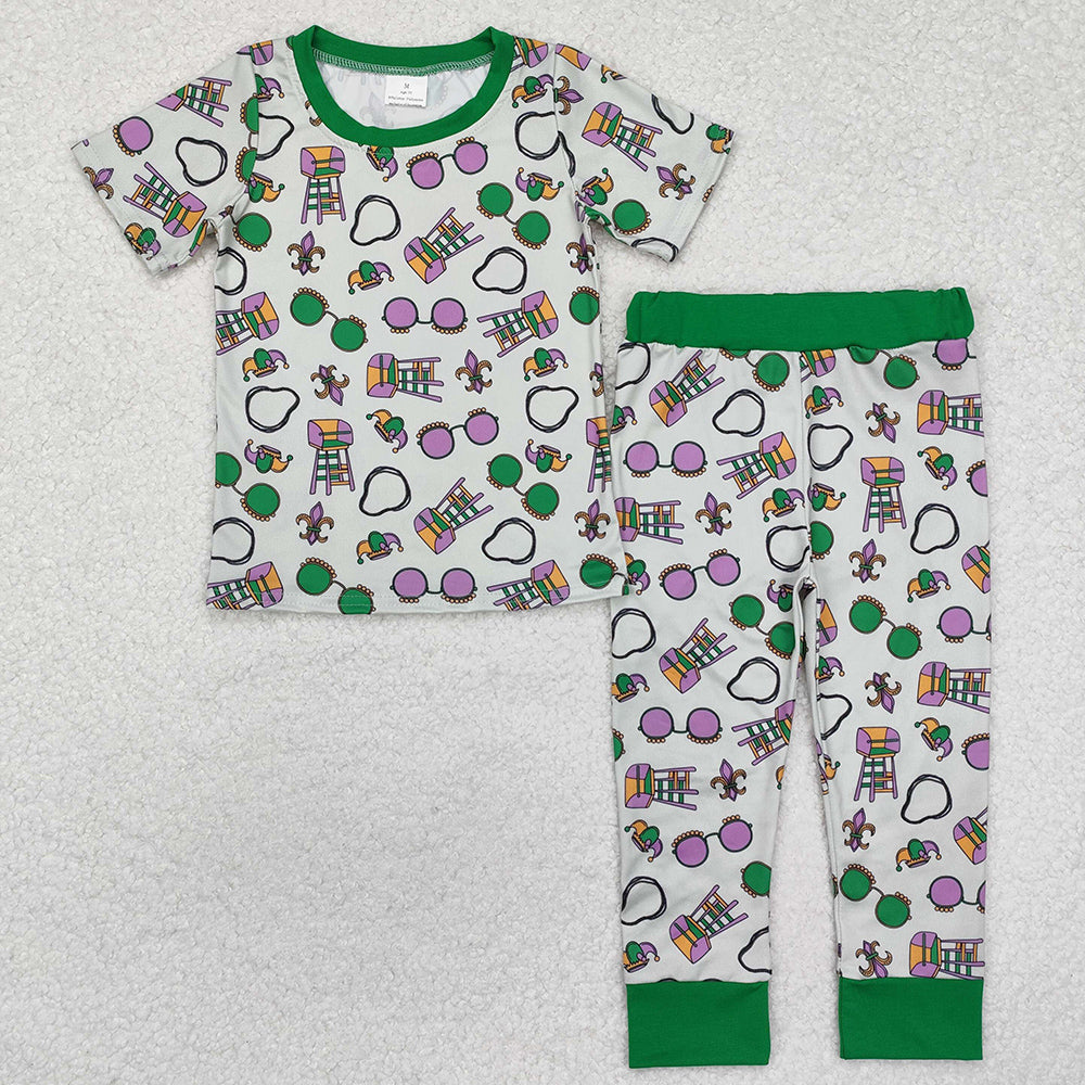 Baby Boys pajamas Green Mardi Gras Top Pants Pajamas Clothes Sets BSPO0495