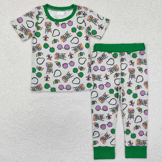 Baby Boys pajamas Green Mardi Gras Top Pants Pajamas Clothes Sets BSPO0495
