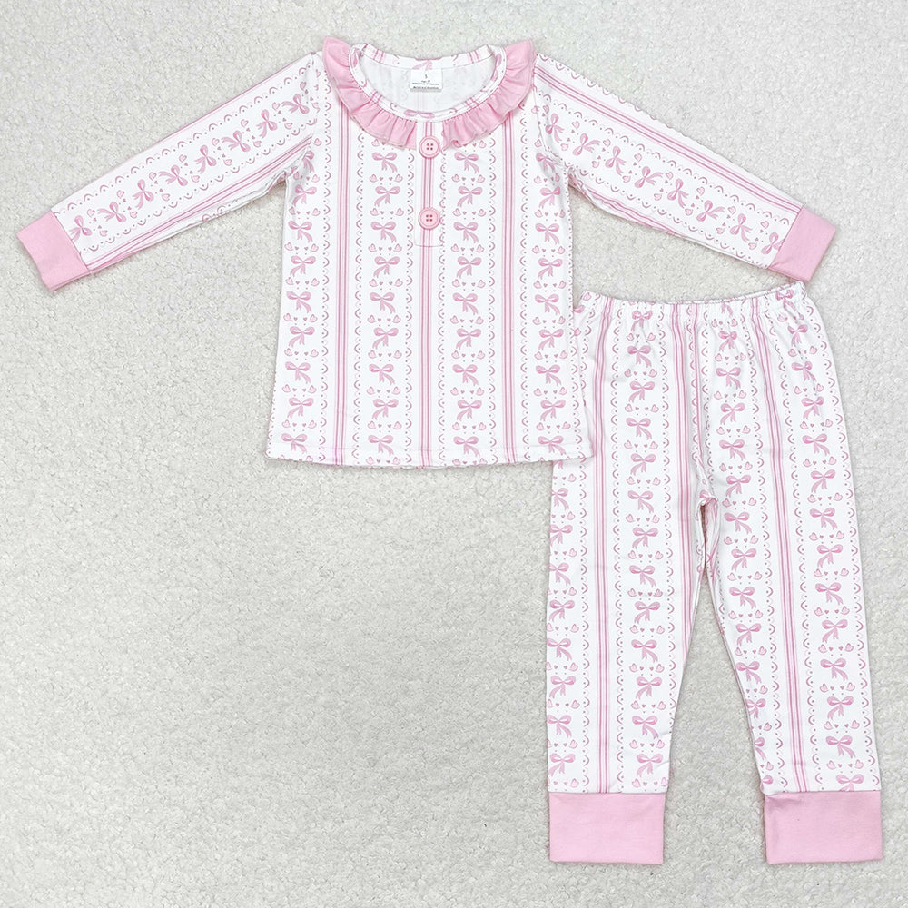 Baby Girls Pajamas Pink Bows Christmas Long Sleeve Shirt Pants Pajamas Sets GLP1212