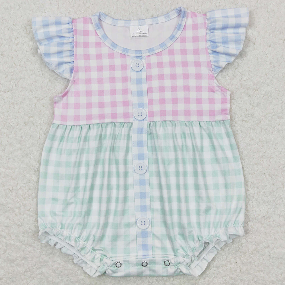 Baby Infant Girls Rompers Pink Green Checkered Rompers SR1201