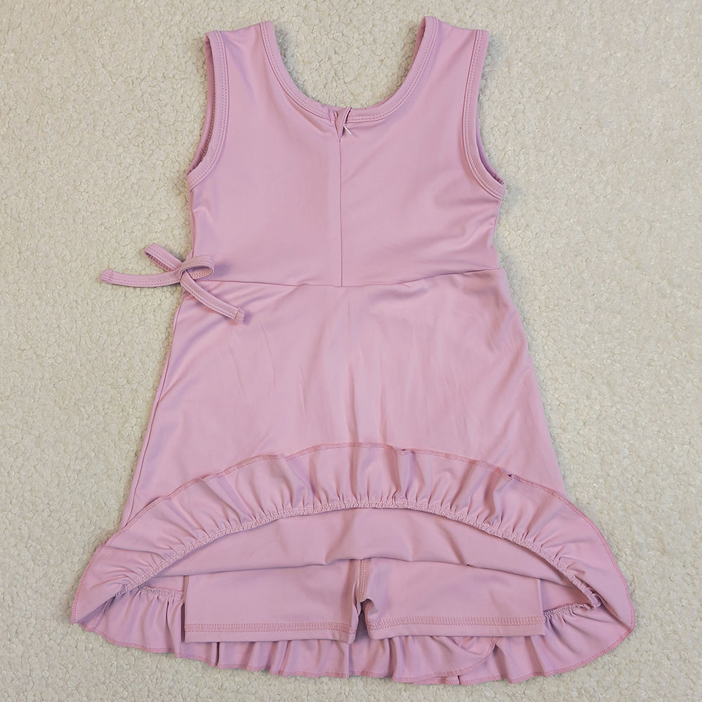 Baby Girls Dress Pink Sleeveless Yoga Active Shorts Ruffle Knee Length Dresses GSD3034
