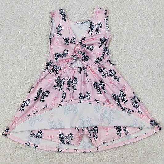 Baby Girls Dress Western Cow Print Bow Sleeveless Skort Knee Length Dresses GSD1853