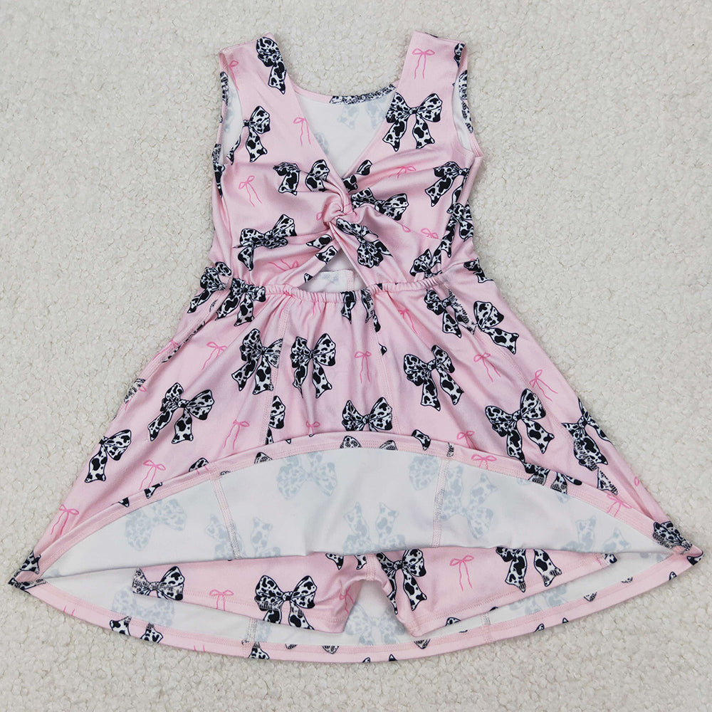 Baby Girls Dress Western Cow Print Bow Sleeveless Skort Knee Length Dresses GSD1853