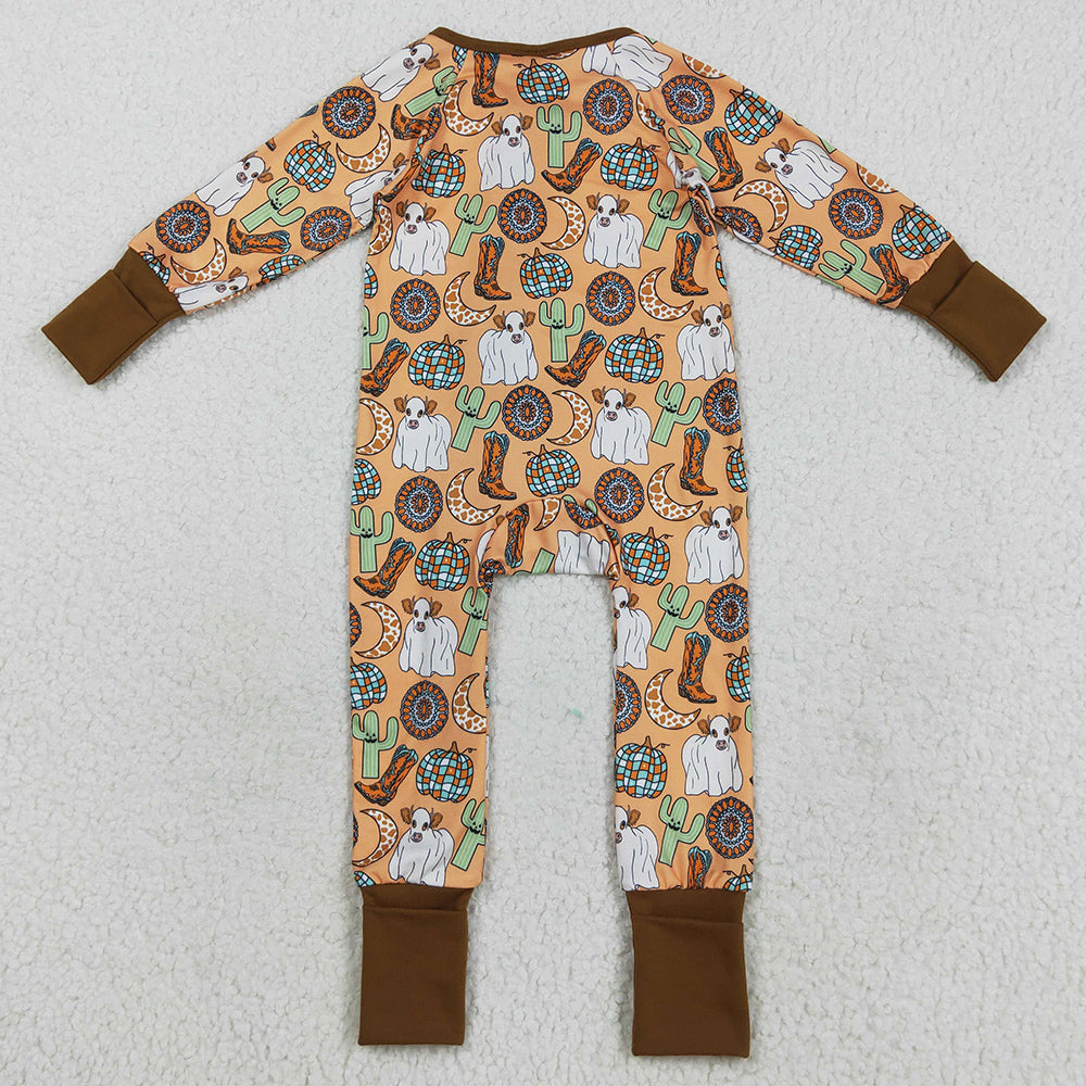 Baby Boys Rompers Western Cactus Boots Cows Zipper Footie Rompers LR2463 8.16