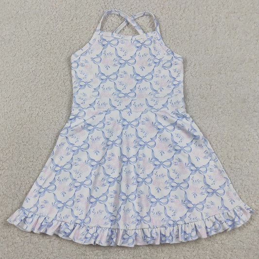 Baby Girls Dress Strap Blue Bows Floral Yoga Ruffle Athletic Dresses GSD2580 5.27