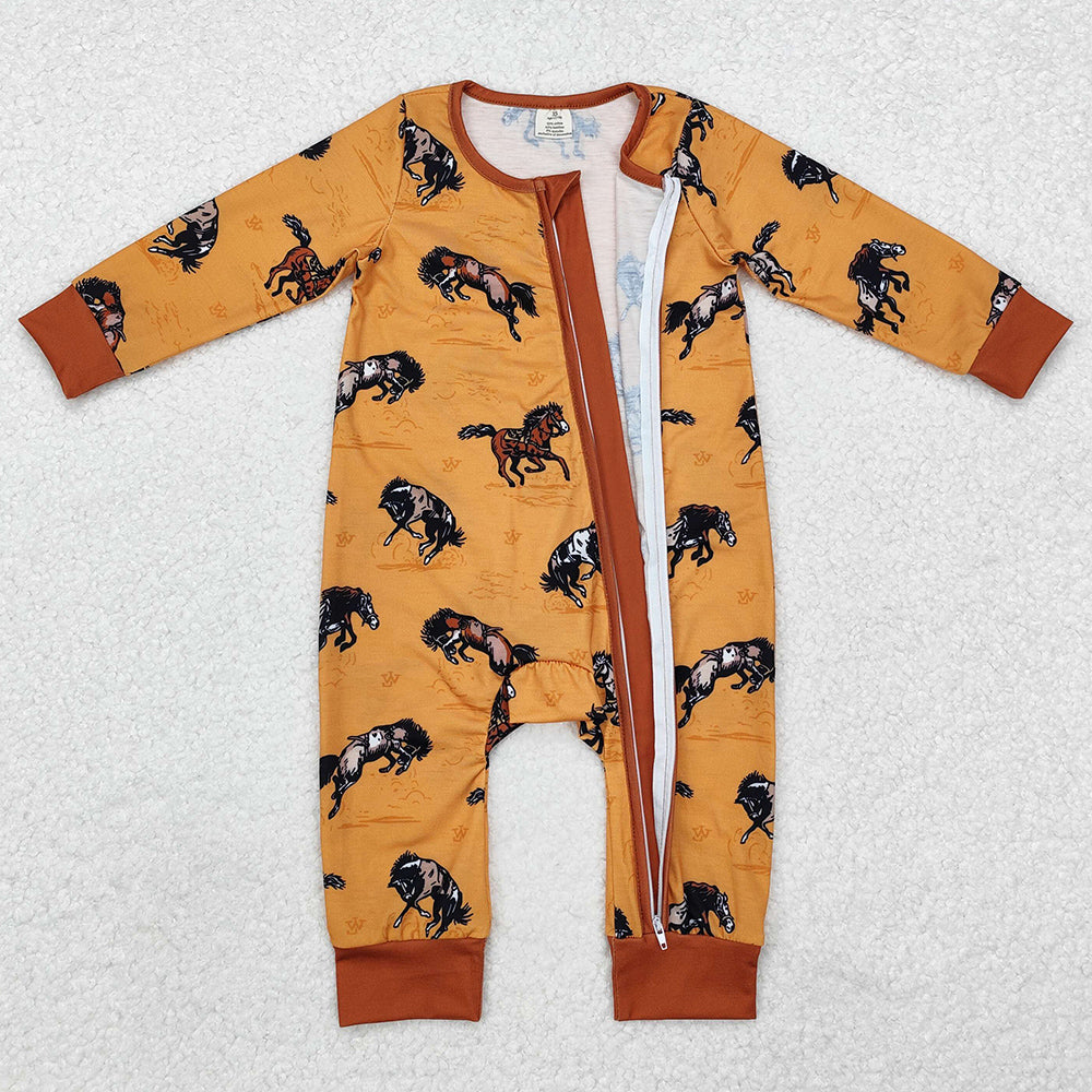 Baby Infant Boys Rompers Western Horse Zip Bamboo Rompers LR1857