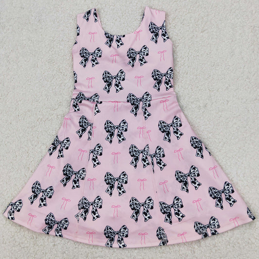 Baby Girls Dress Western Cow Print Bow Sleeveless Skort Knee Length Dresses GSD1853