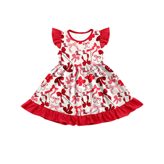 Preorder (moq 5) flutter sleeves red O M bows girls team dress 8.26