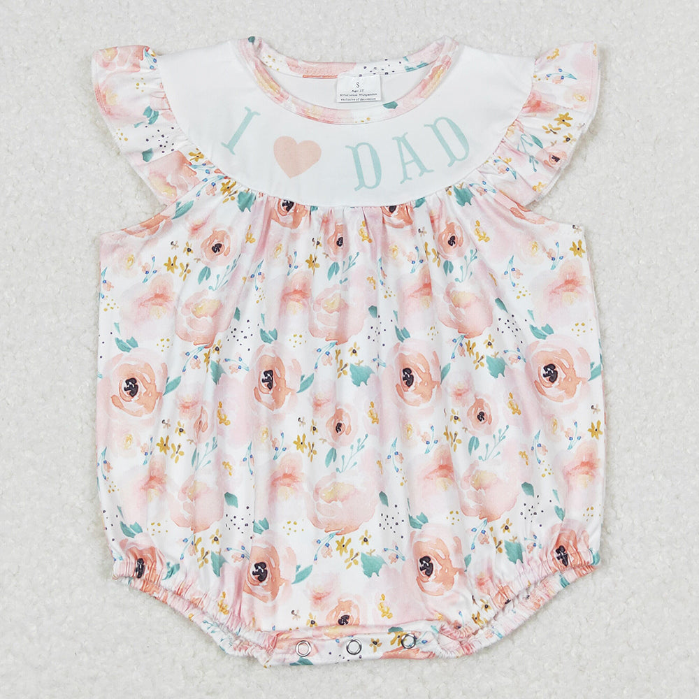 Baby Girls Rompers I Love Dad Flowers Ruffle Sleeveless Summer Rompers SR1349