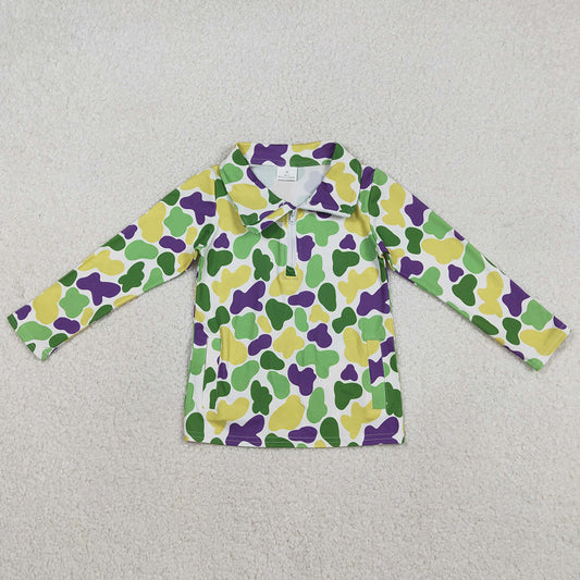 Baby Boys T-shirts Mardi Gras Camo Long Sleeve Zipper Pockets Pullovers Top BT1400 12.2