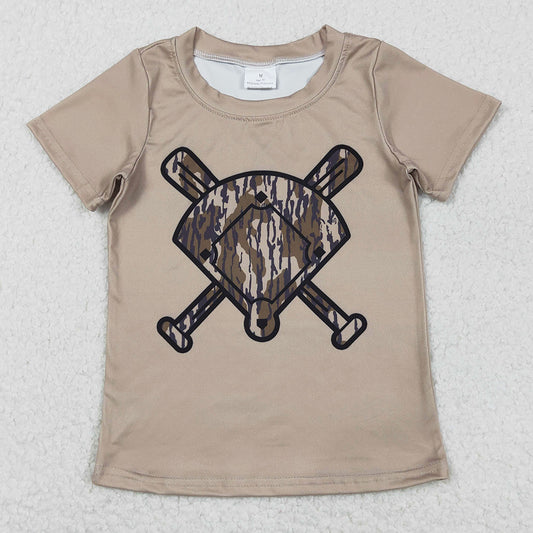 Baby Boys Clothes Short Sleeve Olive Camo Baseballs Team T-shirts Top BT1419 11.21