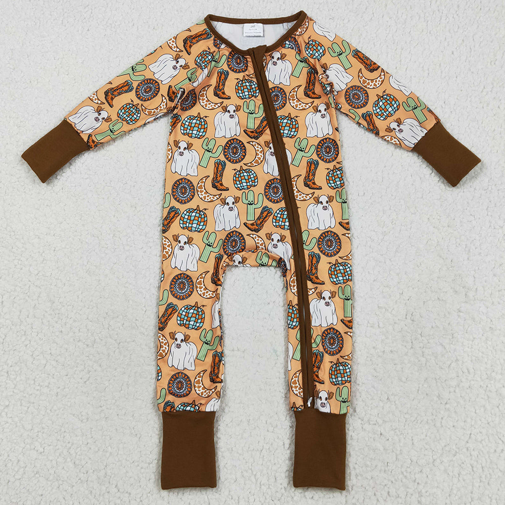 Baby Boys Rompers Western Cactus Boots Cows Zipper Footie Rompers LR2463 8.16