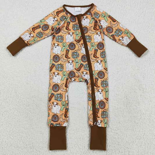 Baby Boys Rompers Western Cactus Boots Cows Zipper Footie Rompers LR2463 8.16
