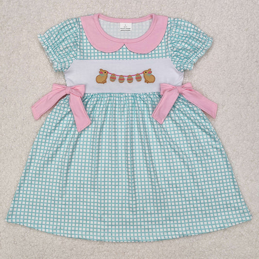 Baby Girls Easter Rabbits Bows Embroidery Knee Length Dresses GSD1773