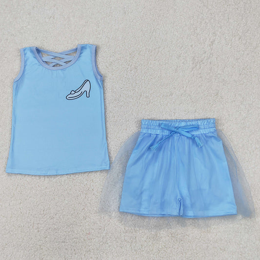 Baby Girls Clothes Light Blue Princess Shirt Skirt Clothes Sets GSD2063