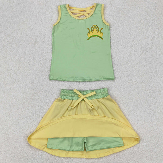 Baby Girls Clothes Green Crown Princess Shirt Skirt Clothes Sets GSD2071