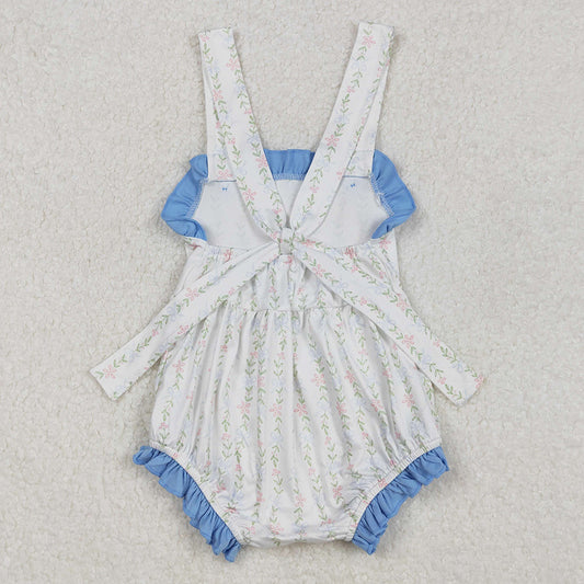 Baby Infant Girls Rompers Blue Ruffle Leaves Straps Rompers SR1478 3.1