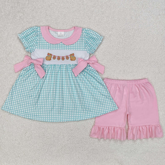 Baby Girls Clothes Easter Rabbits Bows Embroidery Tunic Top Ruffle Shorts Sets GSSO1882