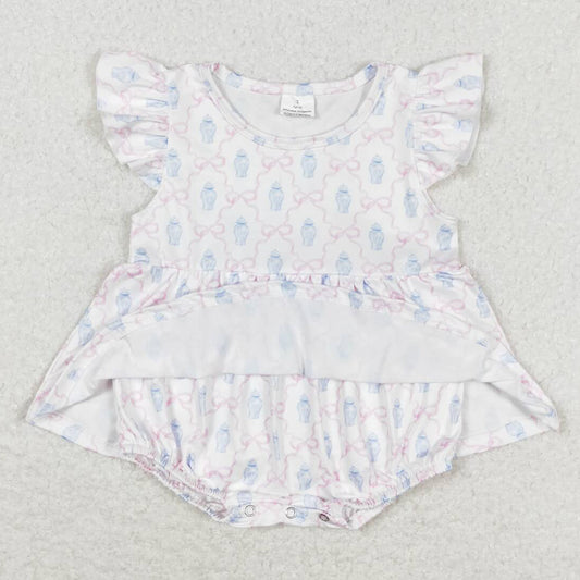 Infant Baby Girls Rompers Flutter Bows Pink Summer Rompers SR1217