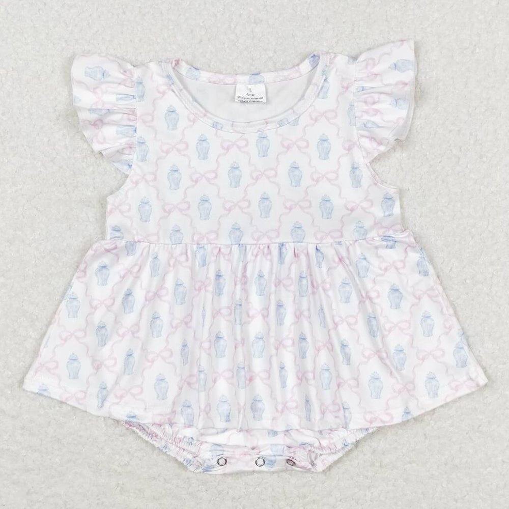 Infant Baby Girls Rompers Flutter Bows Pink Summer Rompers SR1217