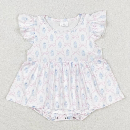 Infant Baby Girls Rompers Flutter Bows Pink Summer Rompers SR1217
