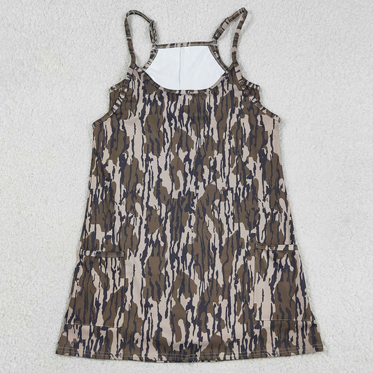 Adult Women Dress Strap Southern Wood Camo Yoga Active Pockets Shorts Dresses GSD2744